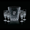 Medallion Crystal Wine Cooler Bucket & 4 Flute Glasses